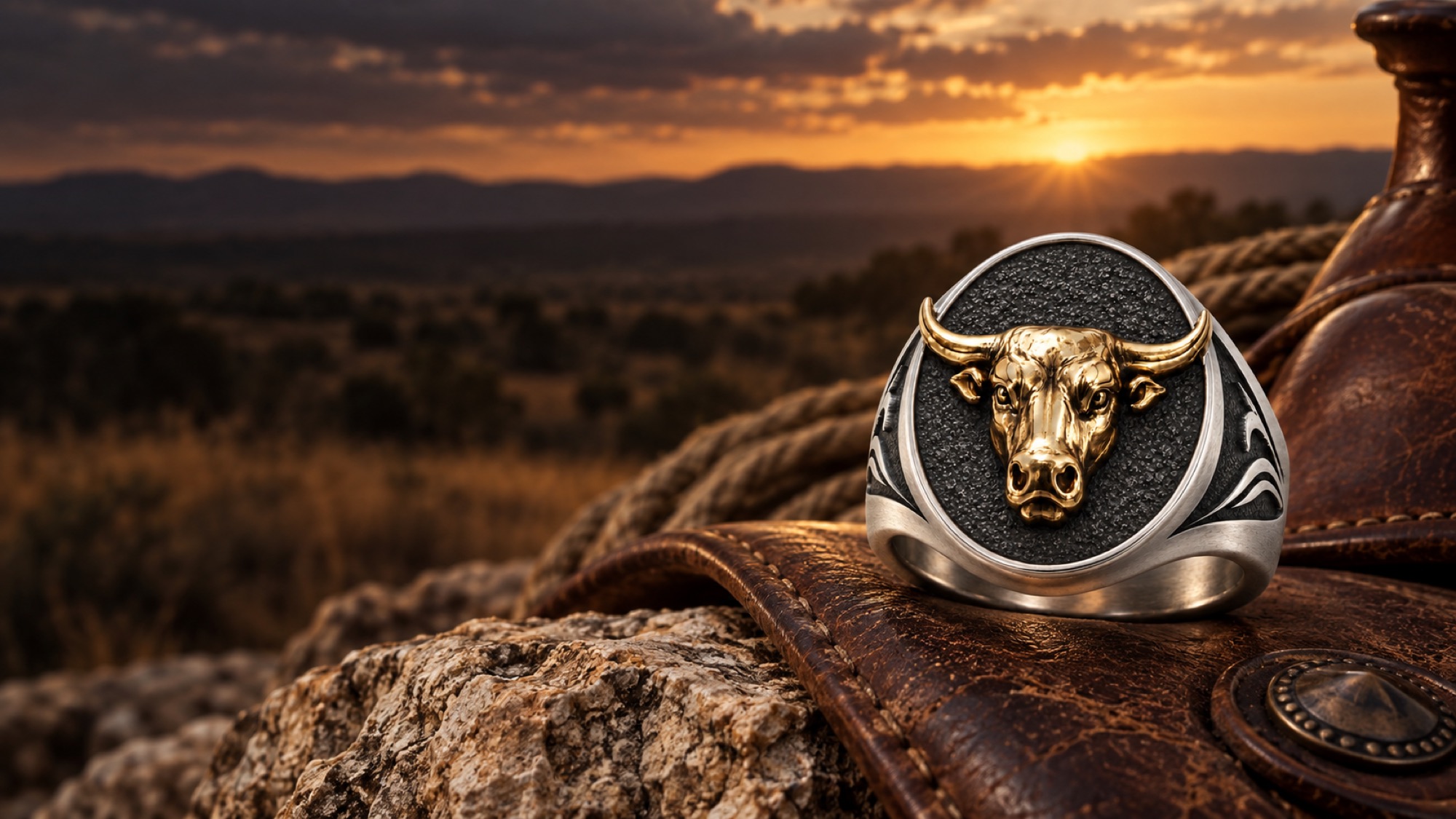 Rangelore Bull Signet in a rugged Western setting